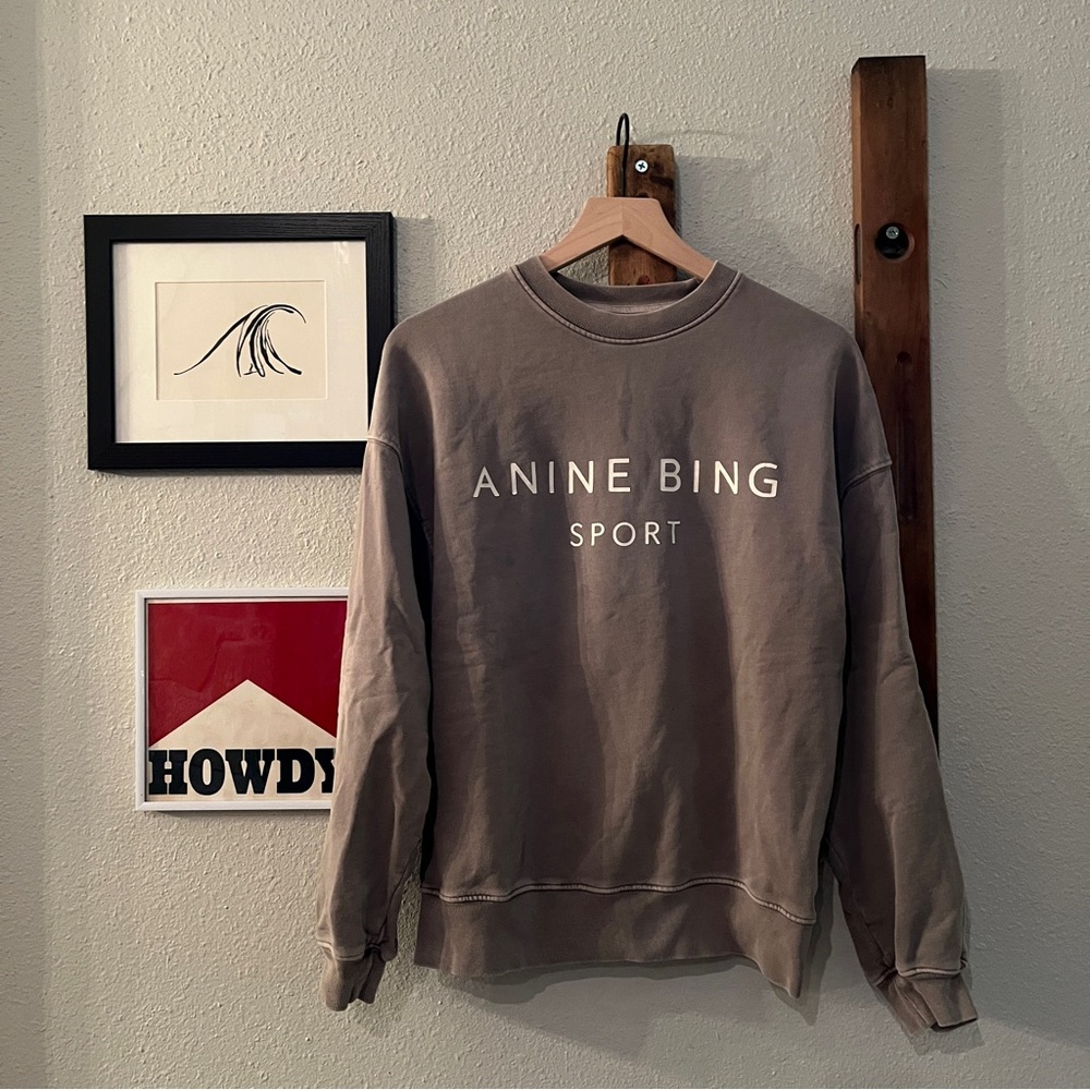 ANINE BING Sport Evan Logo Sweatshirt Size Small Dusty Olive